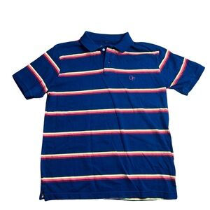 Vintage OP Ocean Pacific Men M Soft Cotton Striped Polo Shirt Blue Cove